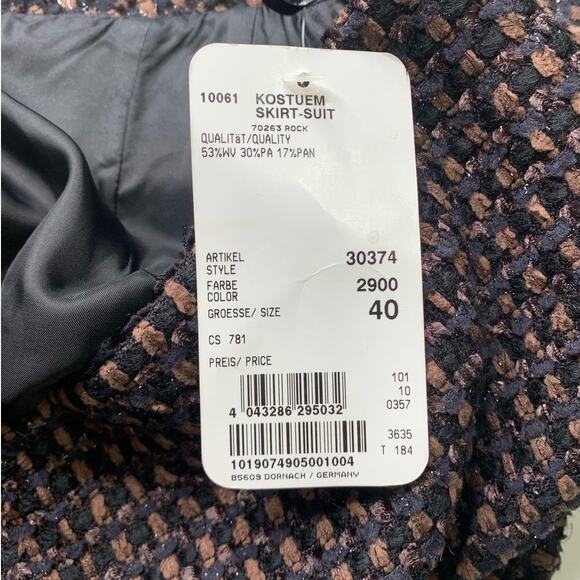 Escada Wool Tweed Textured Midi Skirt Suit Brown Black kostuem NWT size 40 work - Picture 7 of 16